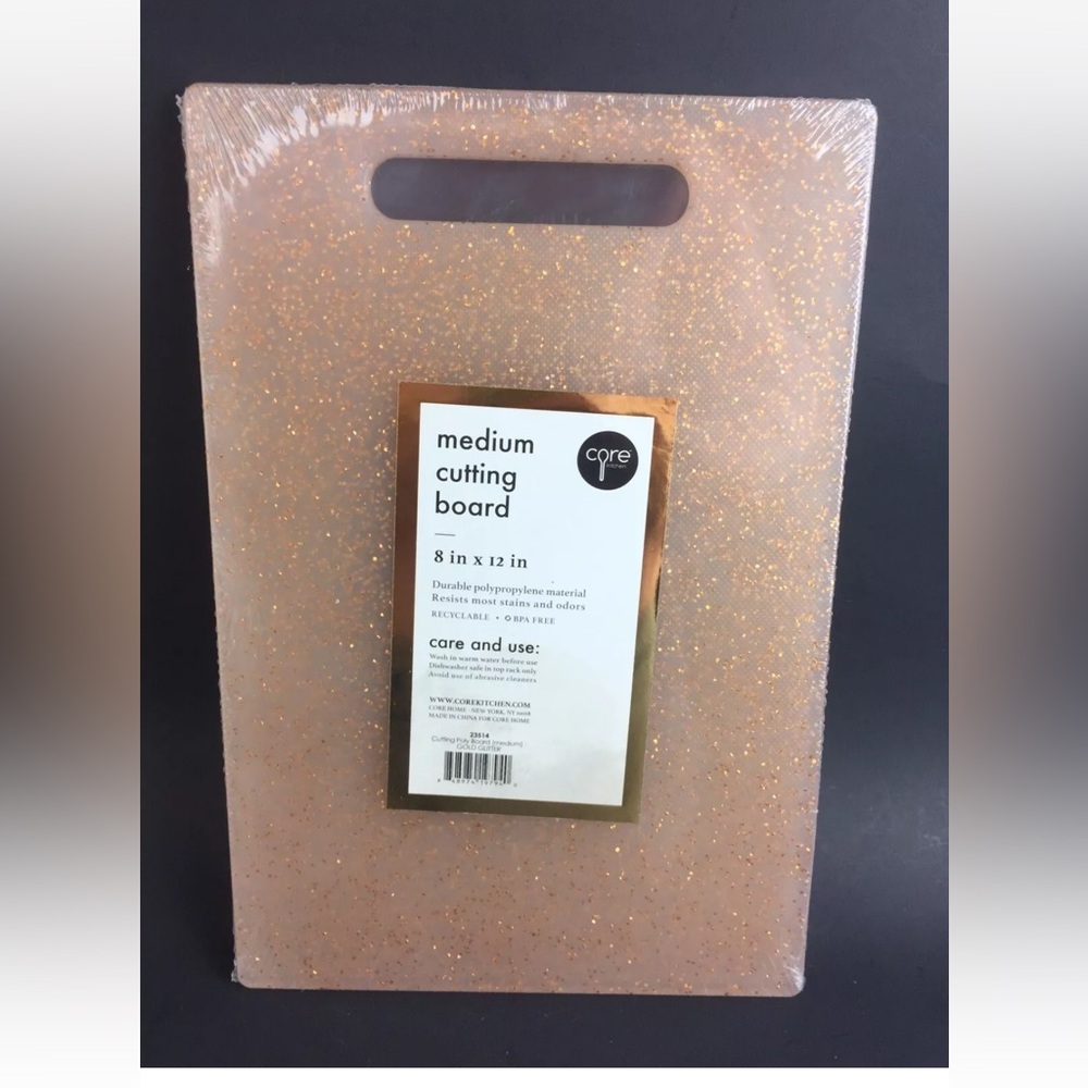 New Core Kitchen Cutting Poly Board Gold Glitter Medium Size 8”x12”